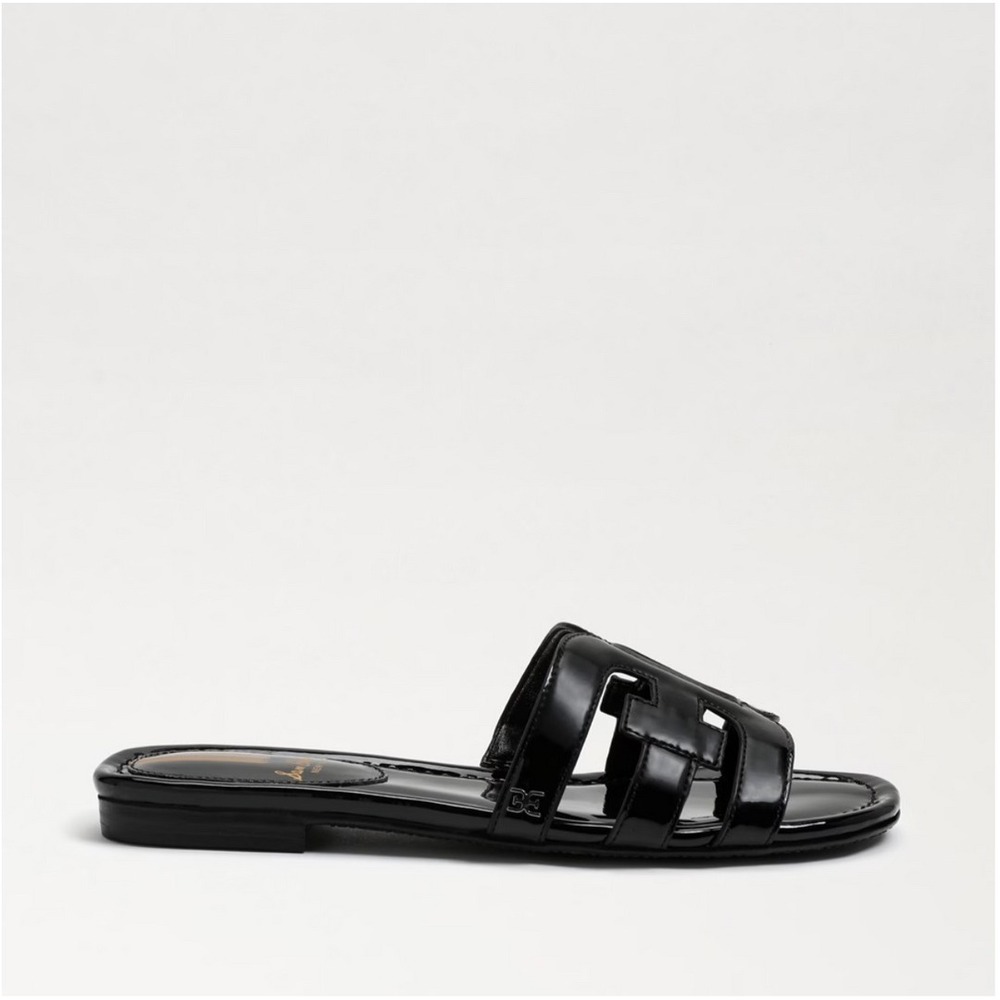 New! Sam Edelman Bay Patent Leather Slide Sandals Black Size 9 - Picture 3 of 3